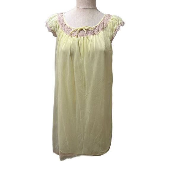 Vintage Porette Yellow Lace Baby Doll Sheer Layered Nightgown Lingerie Retro L - Picture 1 of 8